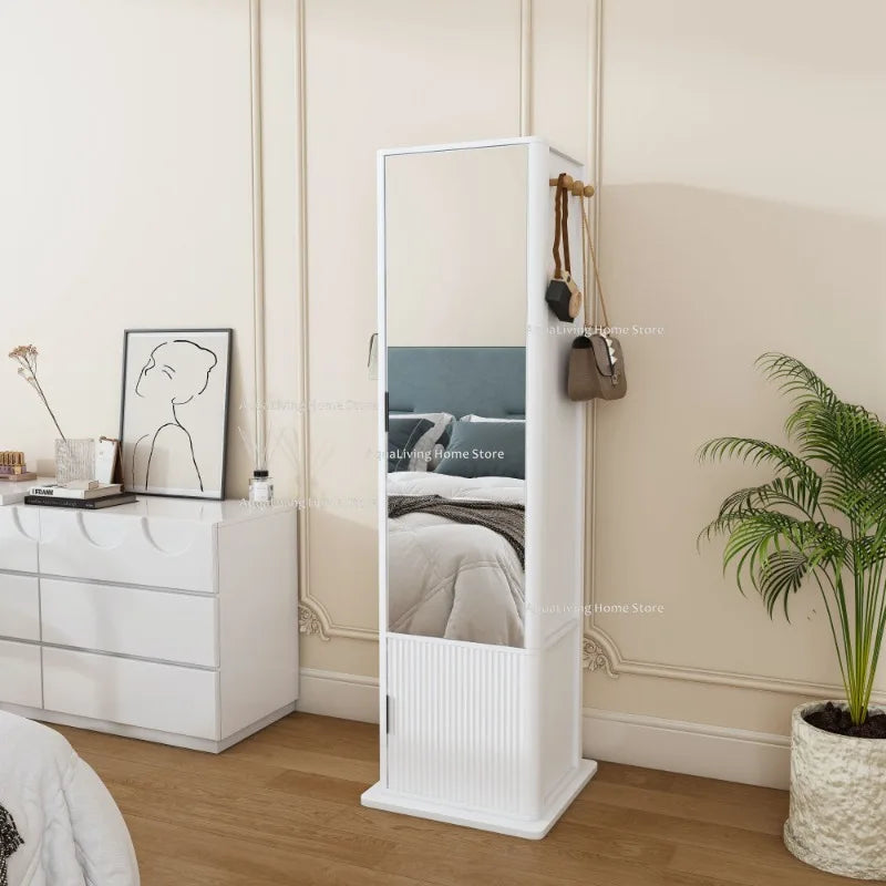 Rotating Mirror Jewelry Storage Cabinet With Shelves