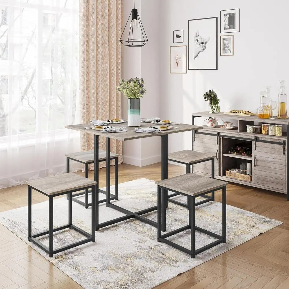 Ticify Industrial Dining Table Set For 4 With Space Saving