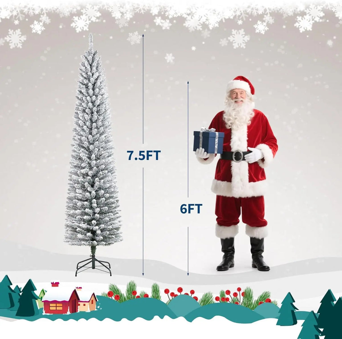 Studyset Flocked Pencil Christmas Tree With Lights And Metal Stand