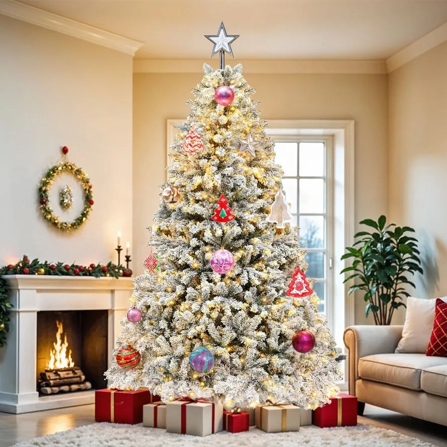 Uforic Pre-Lit Snow Flocked Artificial Christmas Tree With Remote Control