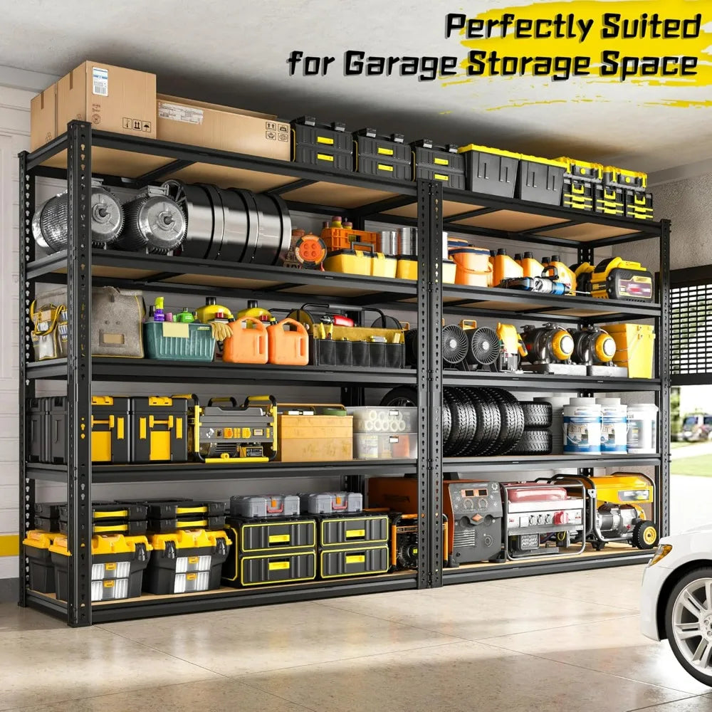 Heavy Duty Garage Shelving With Five Adjustable Metal Tiers
