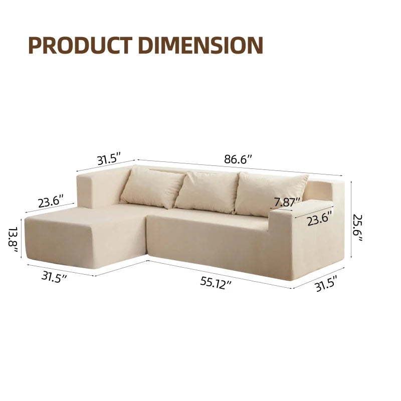 Velvet L Shape Sofa Cover Set With Anti Slip Pillowcases