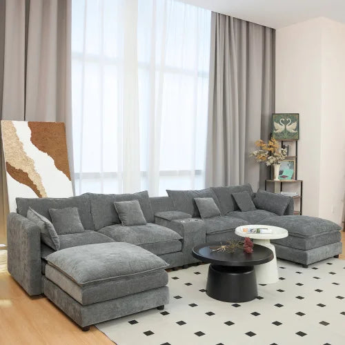 U Shaped Cloud Sofa With Storage Box And Cup Holder