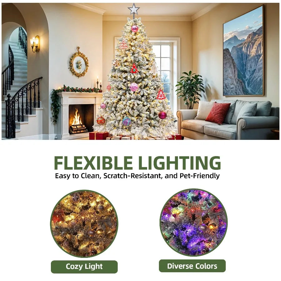 Uforic Pre-Lit Snow Flocked Artificial Christmas Tree With Remote Control