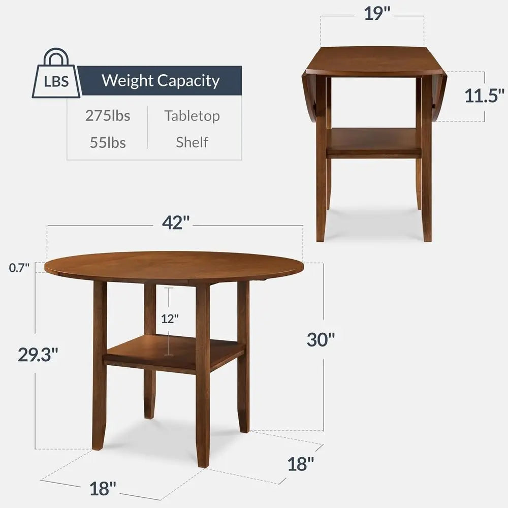Ticify Round Drop Leaf Dining Table With Storage Shelves