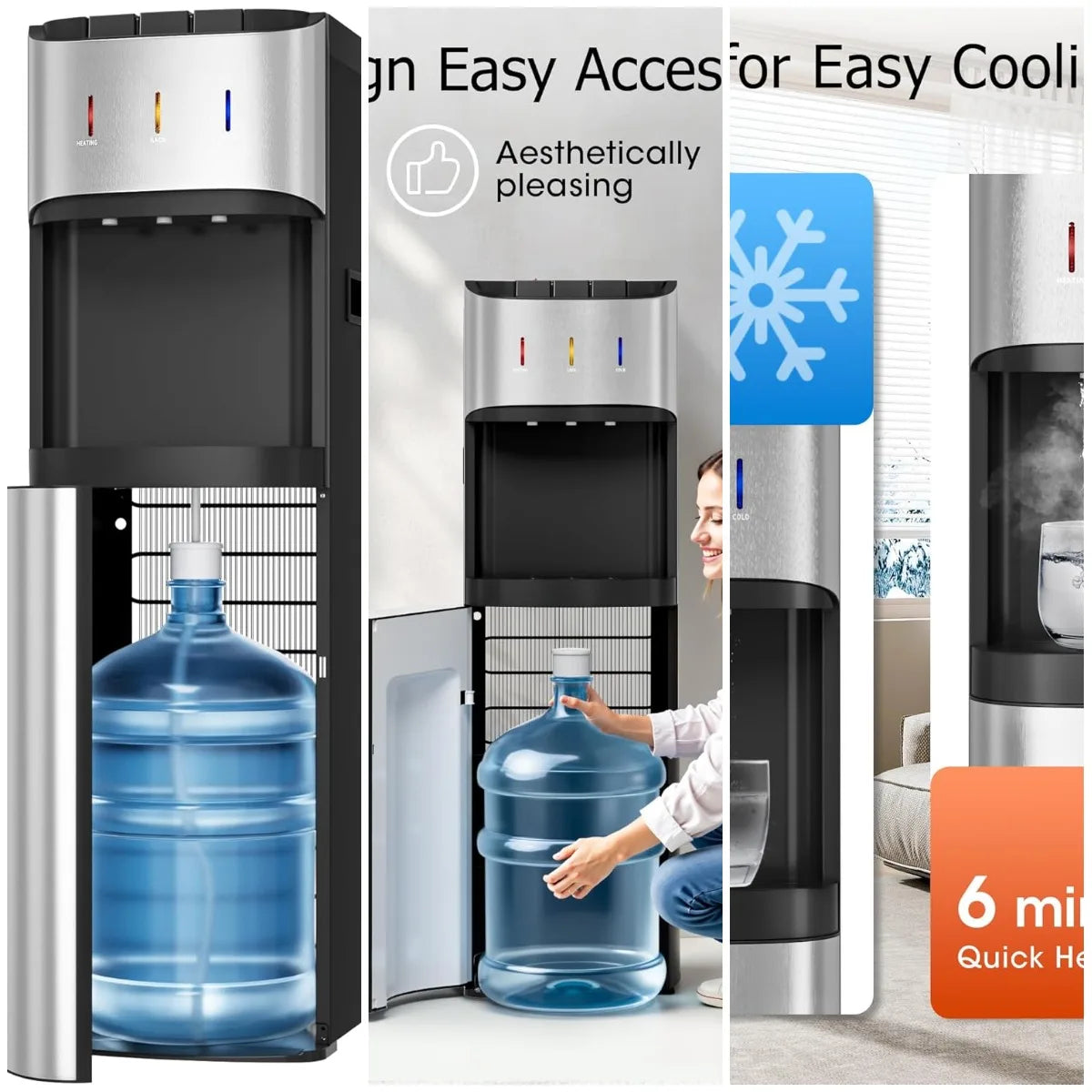 XMSJ Bottom Loading Water Cooler Dispenser Stainless Steel With Hot