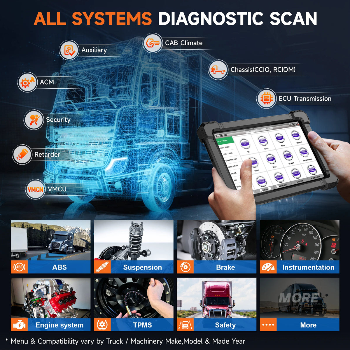 Ancel X7 HD Diesel Truck Diagnostic Scanner With ECU Coding