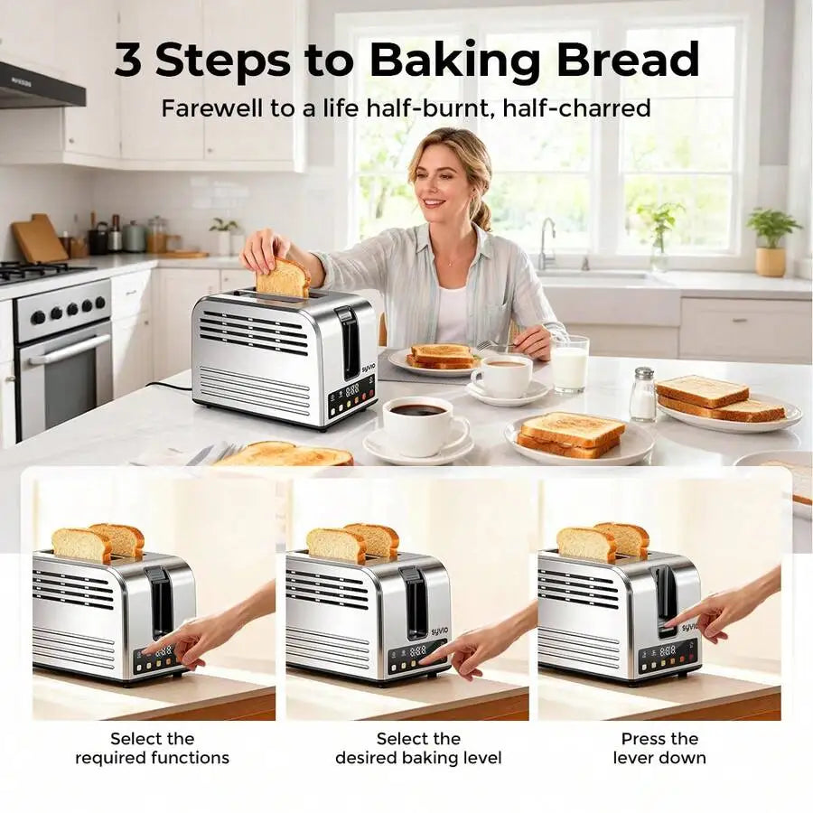 XMSJ Touchscreen Stainless Steel Toaster With 5 Bread Types