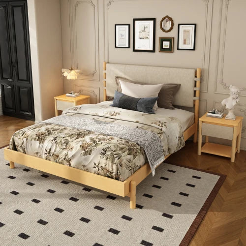 Modern Platform Bed Frame Set With Two Nightstands And Headboard