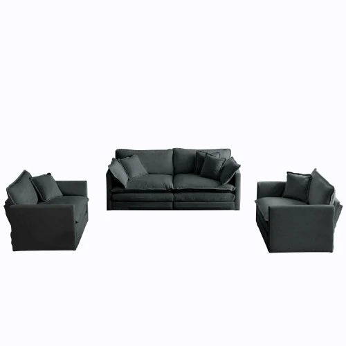 Modern Three Piece Sofa Set With Armchairs And Pillows