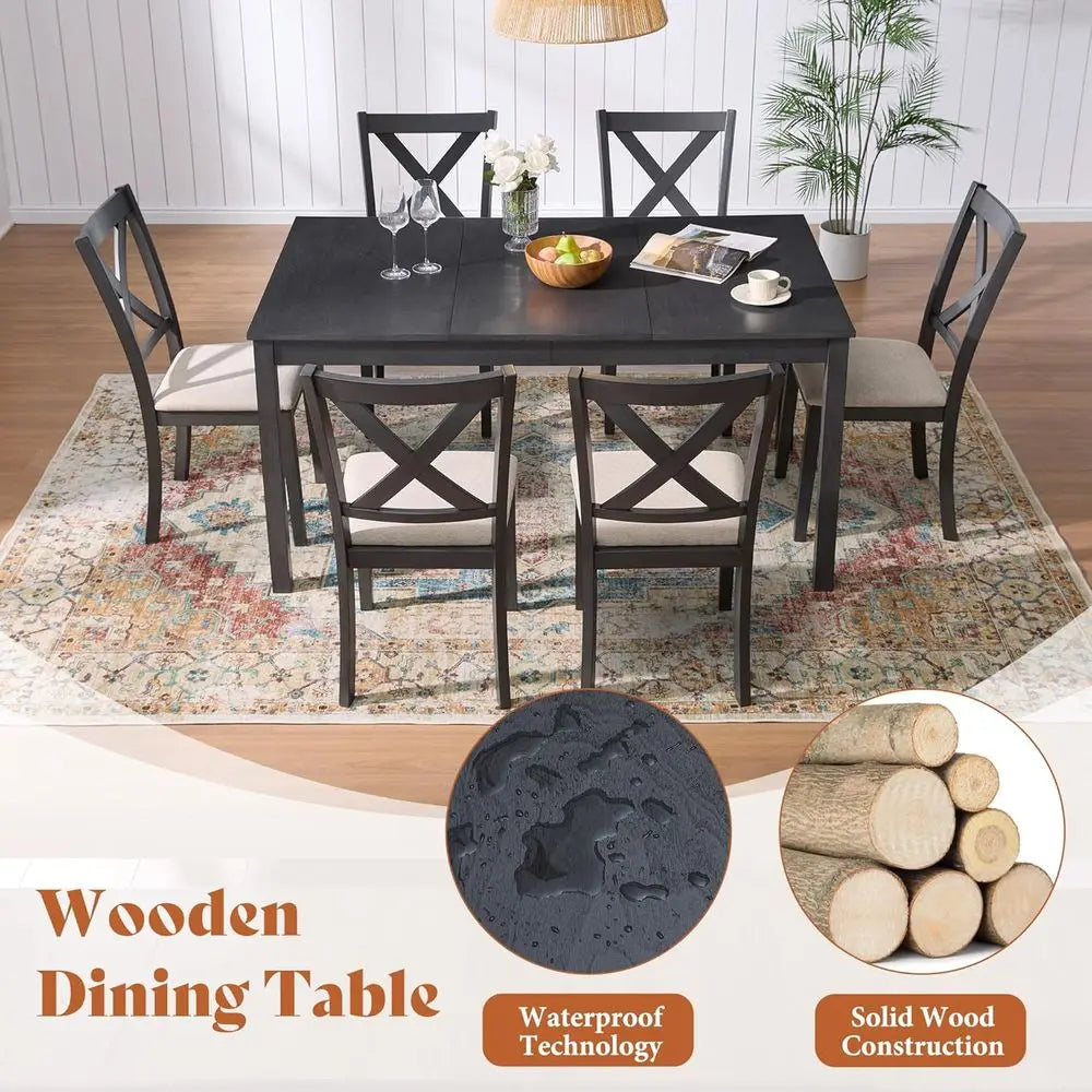 Ticify Armhouse Dining Table Set With Upholstered Chairs