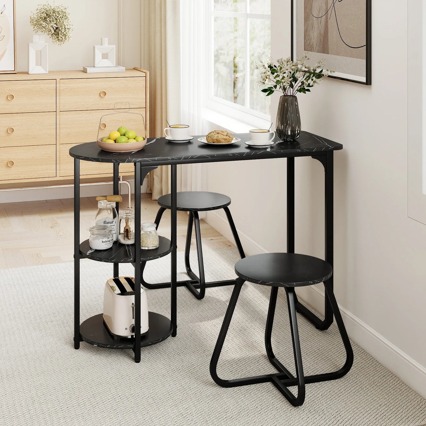 HOMASIS Rectangular Kitchen Table Set With 2 Stools
