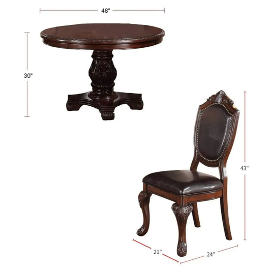 Antique 5 Piece Dining Set Round Table With Padded Chairs Rubberwood Veneer