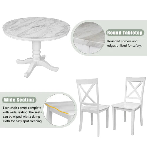 Solid Wood 5-Piece Dining Table Set for Four with Chairs