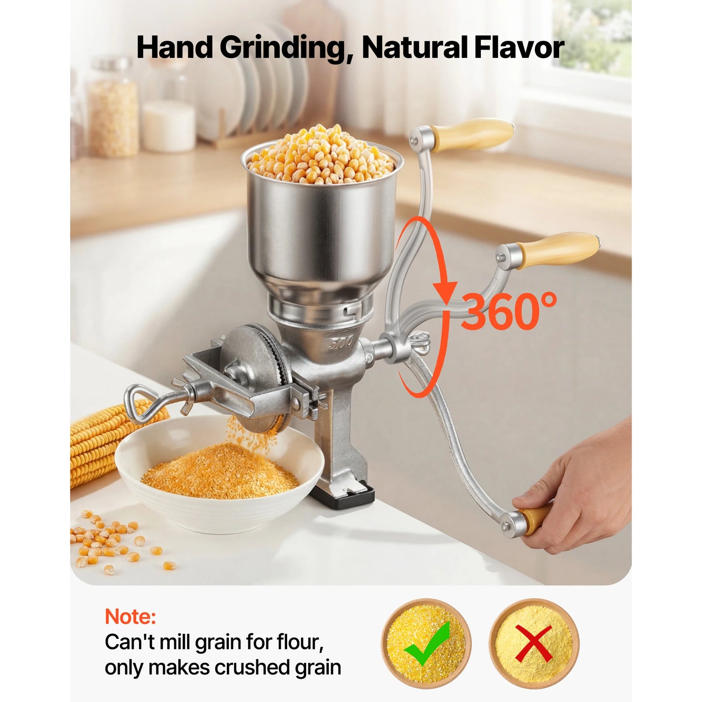 SucceBuy Manual Grain Mill With High Hopper Hand Crank