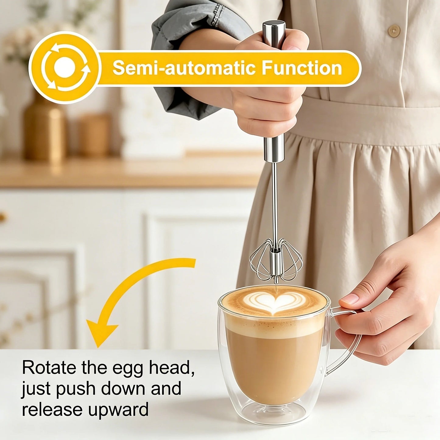 Handheld Milk Frother and Egg Beater One Press Mini Whisk