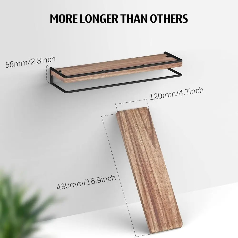 Floating Wood Wall Shelves Set Of 2 For Living Room