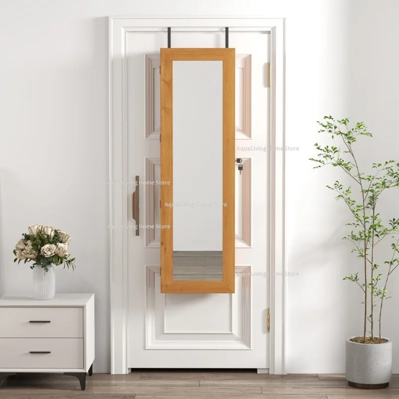Full Length Wall Mounted LED Lockable Wood Jewelry Armoire Cabinet