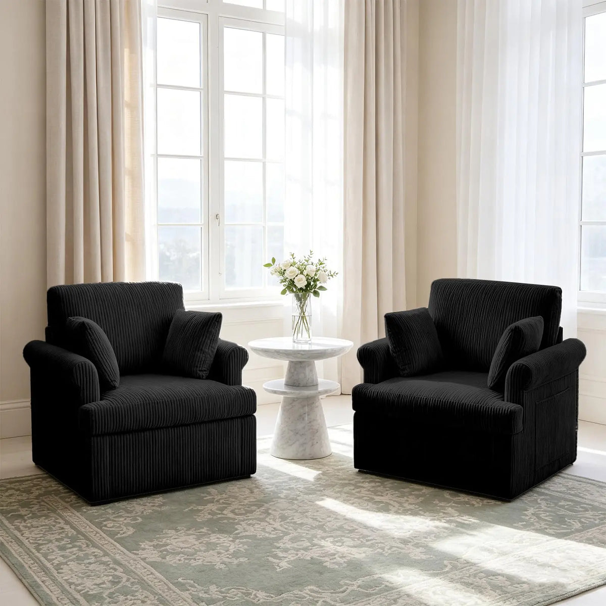 HiMISS Modern Velvet Swivel Accent Chair With Storage Pockets