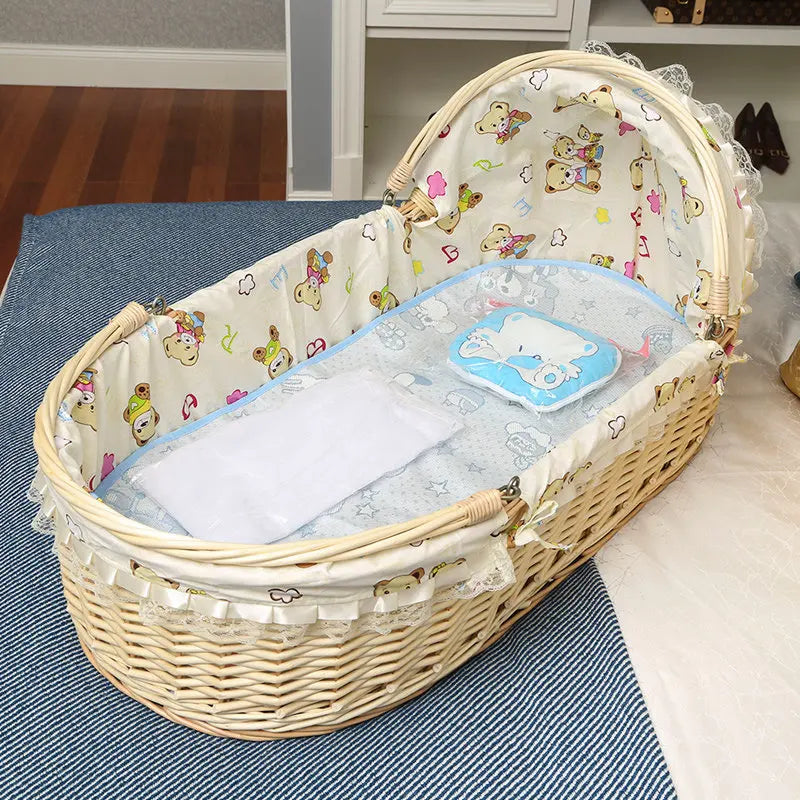 Rattan Baby Basket Portable Cradle for Newborns Foldable and Lightweight
