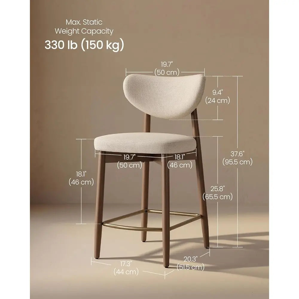 Upholstered Counter Height Bar Stools with Backrest Set of Two