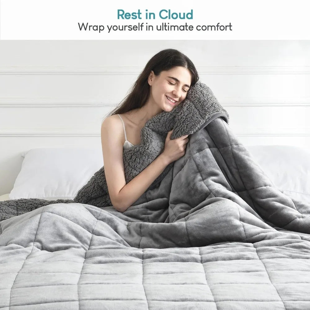 Cotton Sherpa Fleece Weighted Blanket 15 Lb For Adults