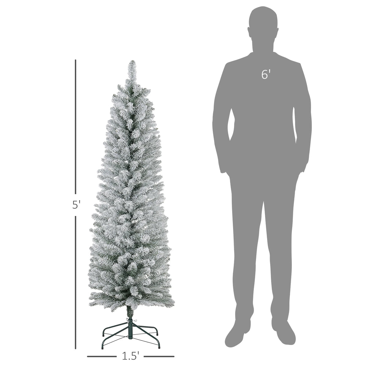 HOMCOM Artificial Snow Flocked Pencil Christmas Tree