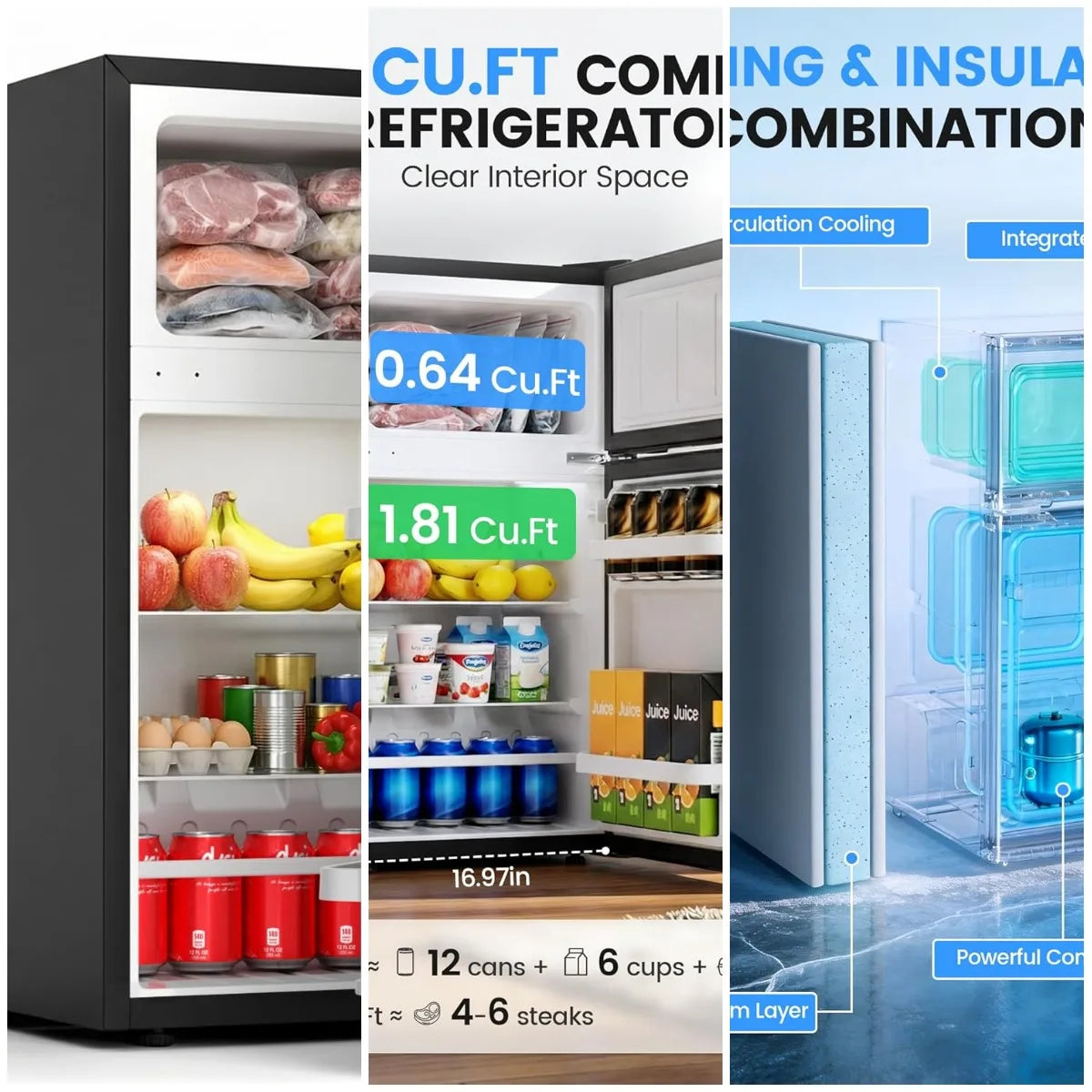 XMSJ Dorm Refrigerator With Freezer Double Reversible Door Compact