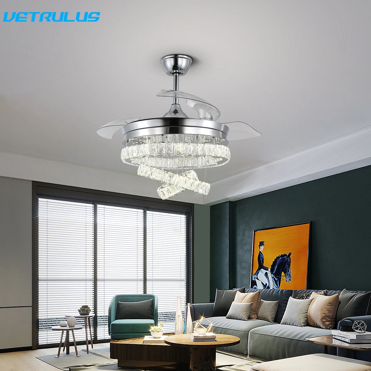 Vetrlus Modern 42 Inch Ceiling Fan With Led Light And Remote