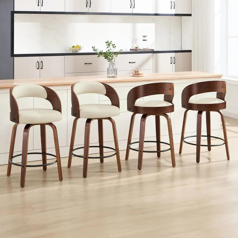 Set Of 4 Swivel Bar Stools With Faux Leather Upholstery
