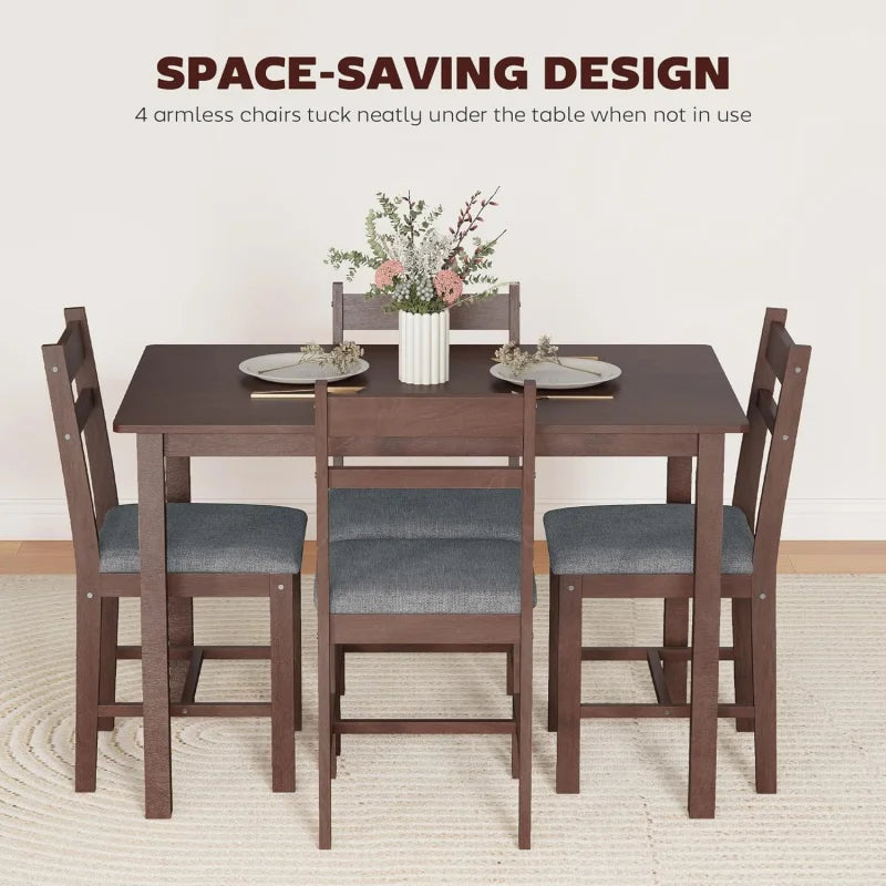 Farmhouse Five Piece Solid Wood Dining Set With Upholstered Chairs