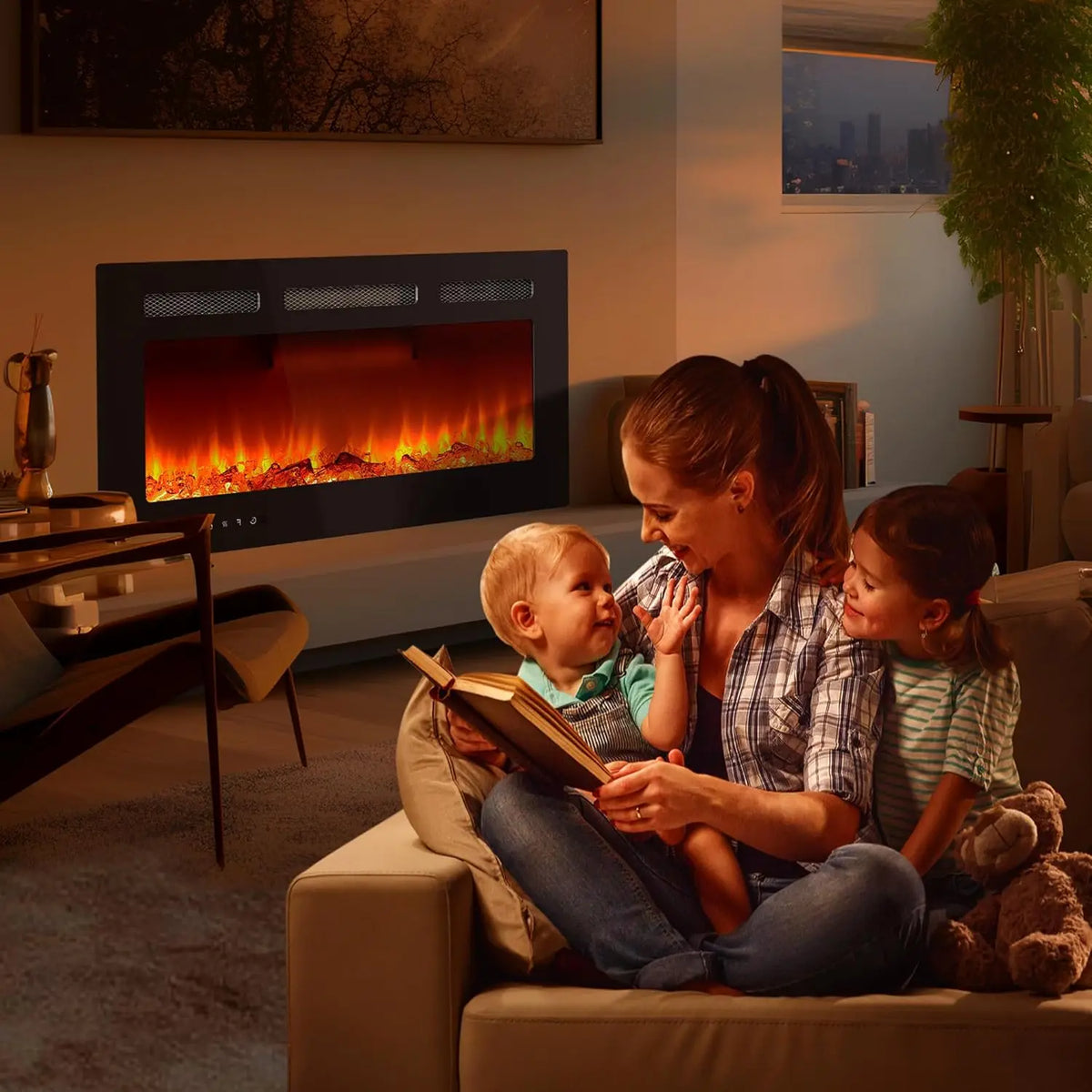 Wall Mounted Electric Fireplace Insert Heater With Remote Control