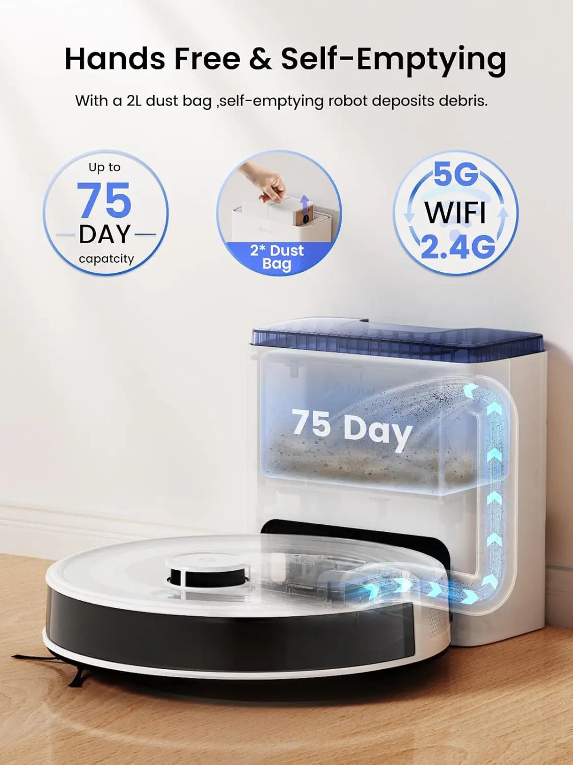 XMSJ LiRobot Vacuum And Mop Self Emptying 6000Pa Suction
