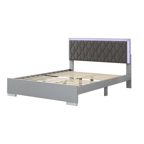 4-Piece Upholstered Bedroom Set With LED Lights And Mirrored Nightstands