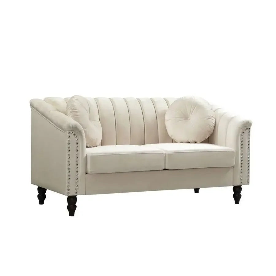 XMSJ Chesterfield Microfiber Loveseat Sofa With Button Tufting Scroll Arms