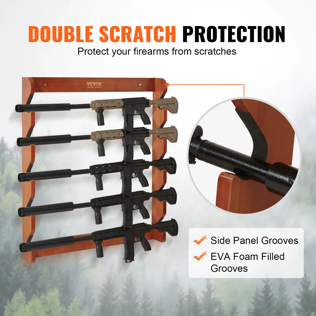 Wood Wall Mount Gun Rack Holds Five Rifles And Shotguns