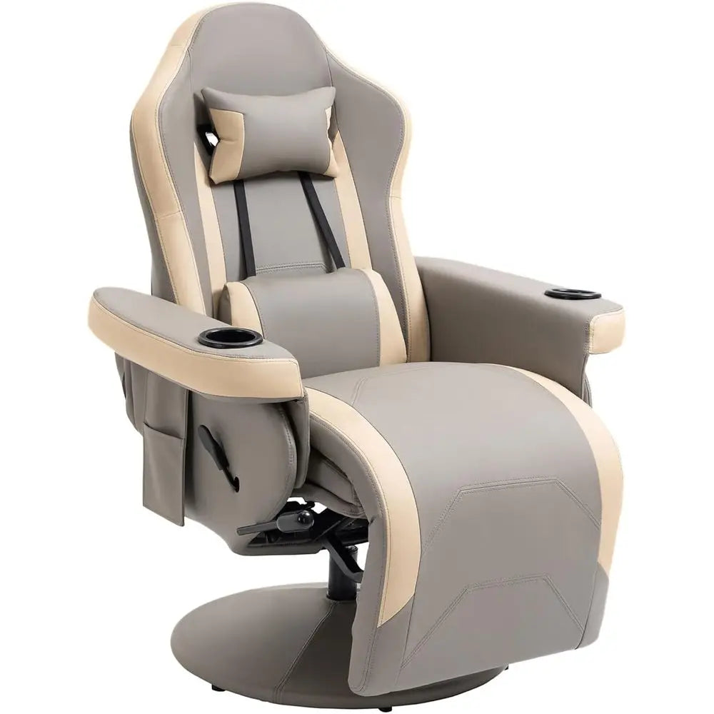 Manual PU Leather Recliner Armchair With Cup Holder And 360 Degree Swivel
