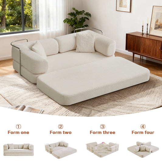 Foldable Convertible Futon Sofa Bed With L Shaped Armrests