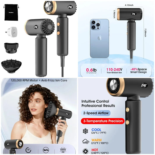 XMSJ Travel Hair Dryer Dual Voltage Mini Ionic Blow Dryer