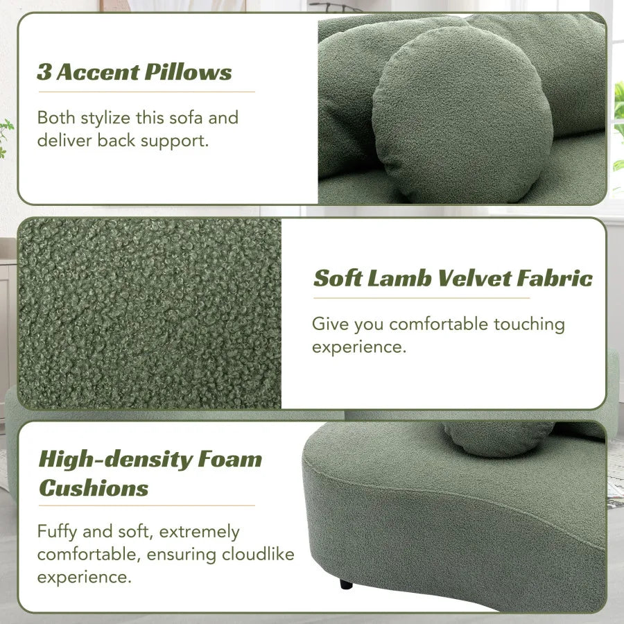 Modern Lamb Velvet Sofa With Decorative Pillows For Living Rooms