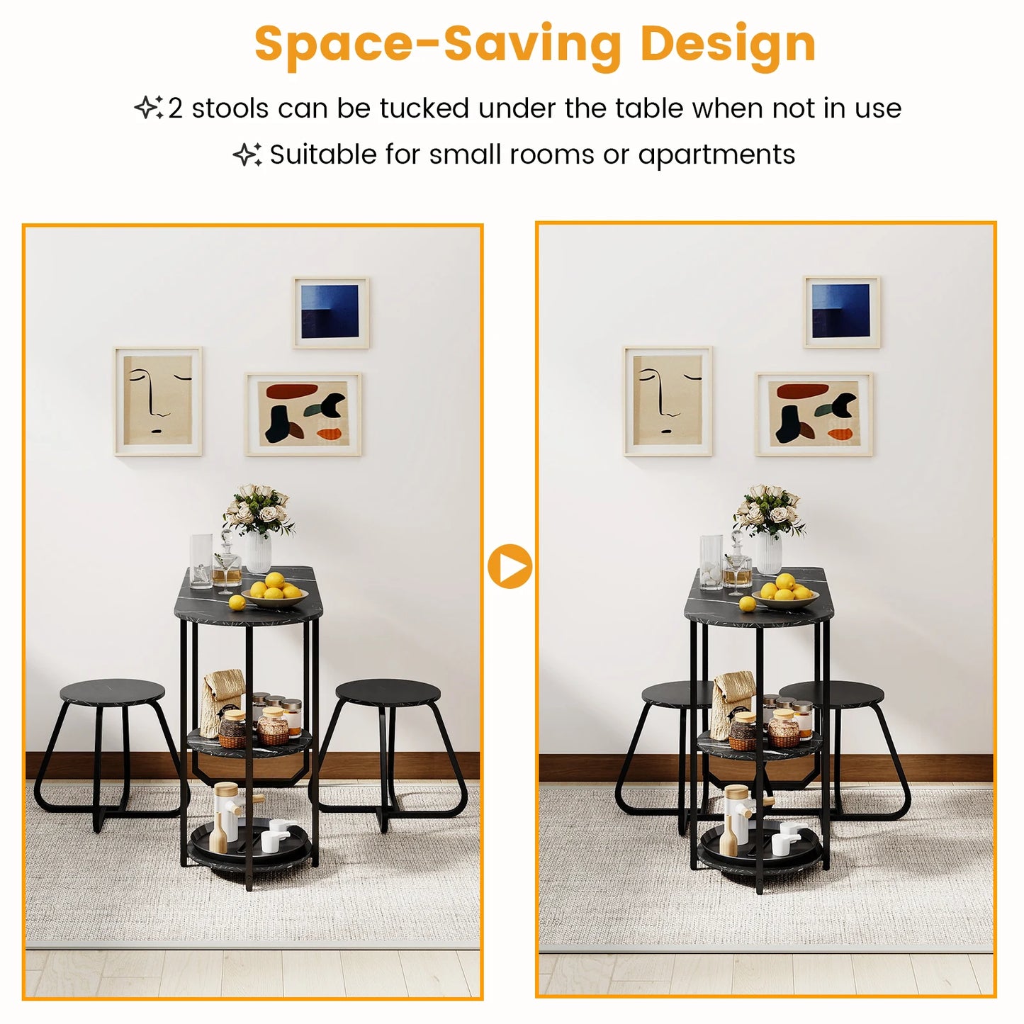 HOMASIS Rectangular Kitchen Table Set With 2 Stools