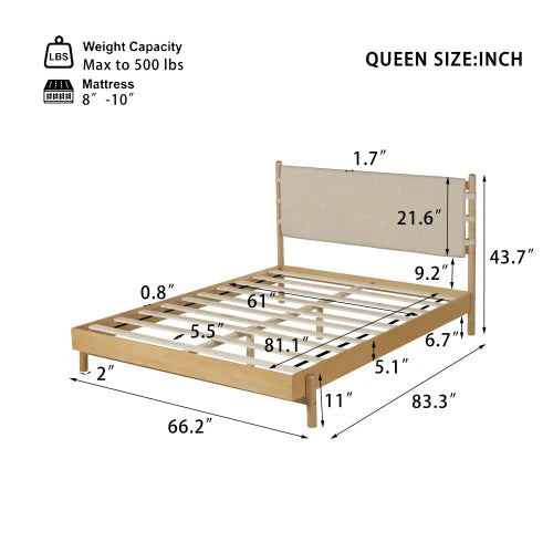 Modern Platform Bed Frame Set With Two Nightstands And Headboard