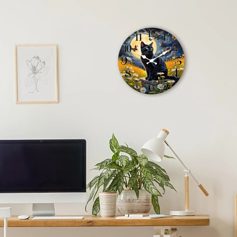 XMSJ Moon And Kitten Scene Silent Wall Clock Home Decor