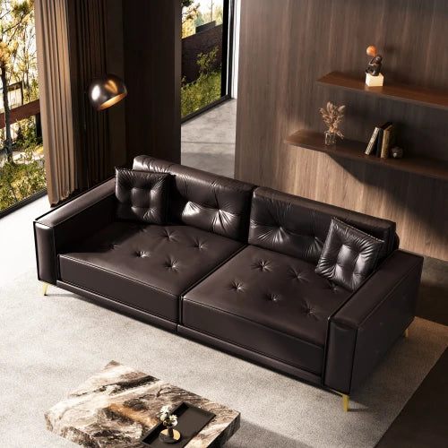 Faux Leather 3 In 1 Convertible Sleeper Sofa Bed Tufted Modern