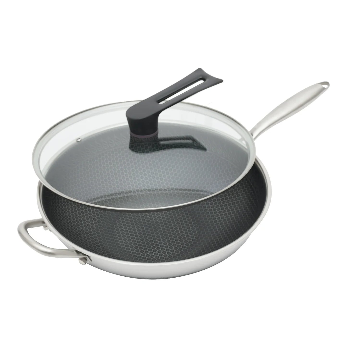 Stainless Steel Wok Pan With Lid And Handle Nonstick Double Sided Honeycomb