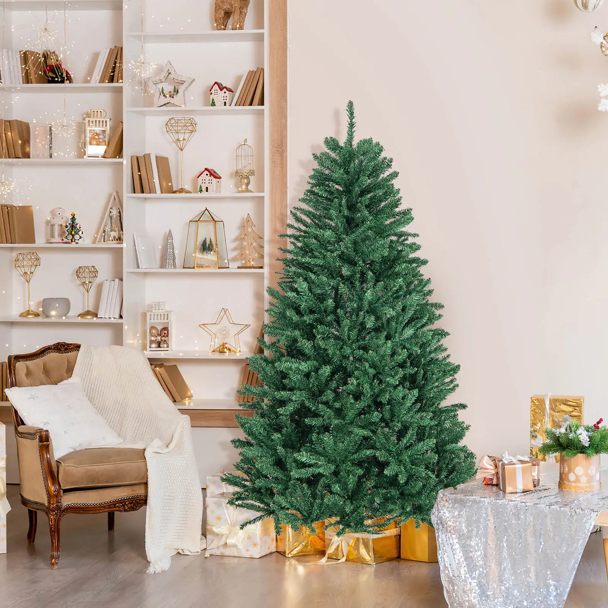 LIFEZEAL Artificial Christmas Tree Full Fir Hinged Branches