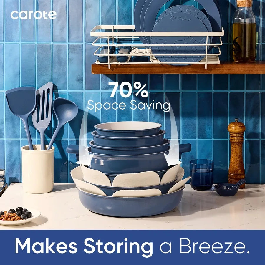 CAROTE 19 Piece Ceramic Nonstick Cookware Set With Detachable Handles