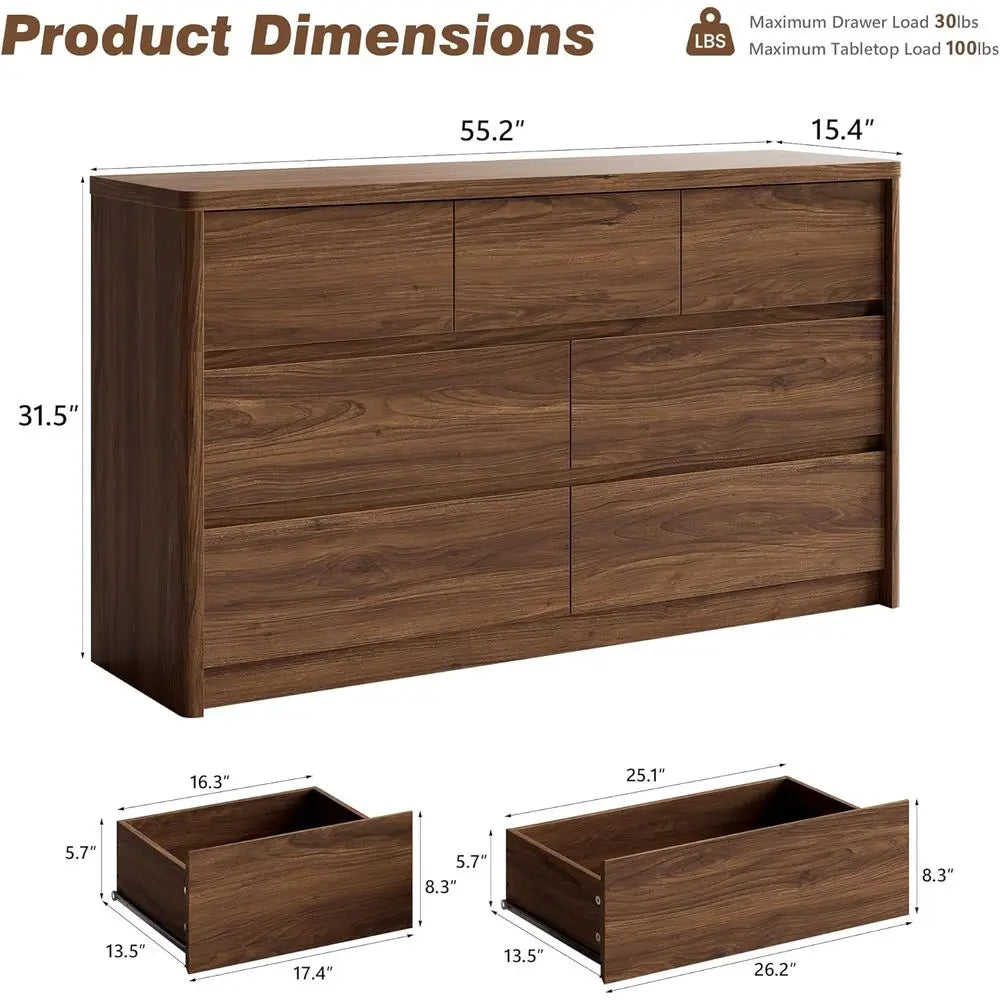 3 Piece Bedroom Set 7-Drawer Dresser And Nightstands USB Type-C