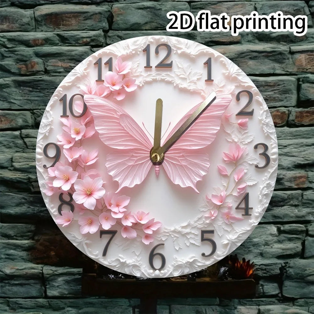 XMSJ Elegant Butterfly Floral Wall Clock Silent NonTicking Battery Operated