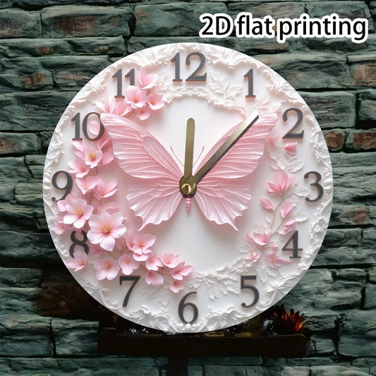 XMSJ Elegant Butterfly Floral Wall Clock Silent NonTicking Battery Operated